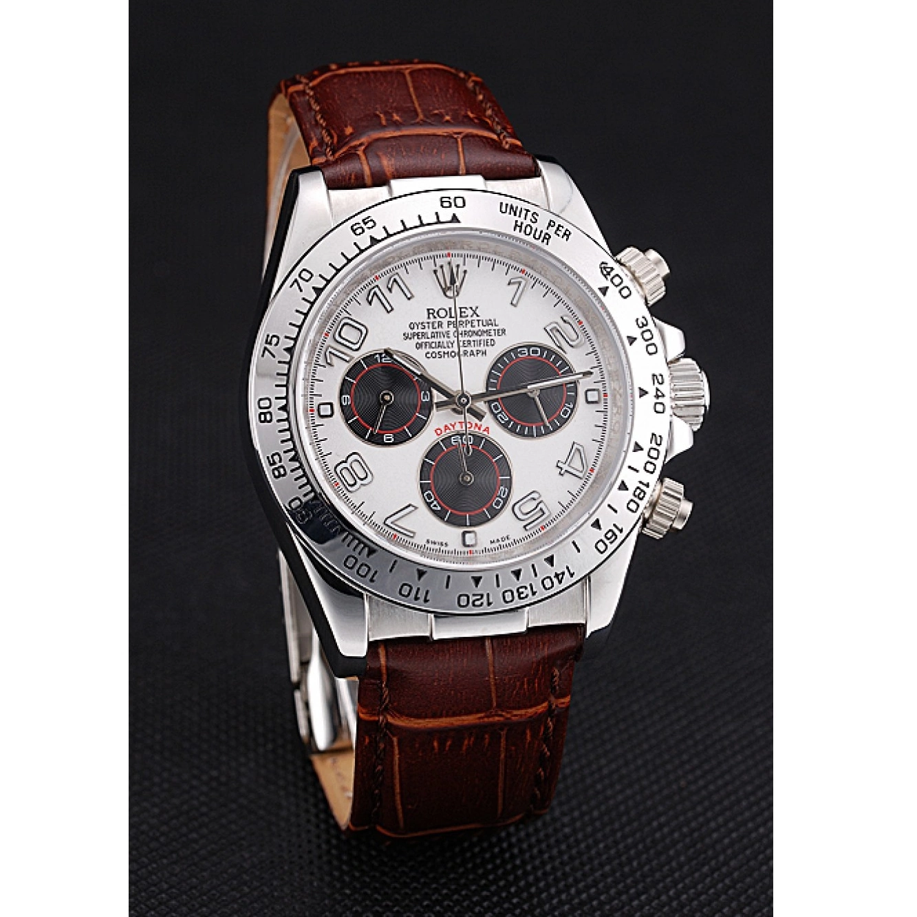 MiroTime 0812 Rolex Daytona Stainless Steel Case White Dial Brown Leather Strap